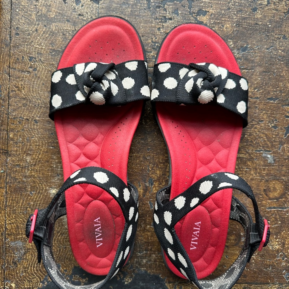VIVAIA Red and Black Polka Dot Sandals